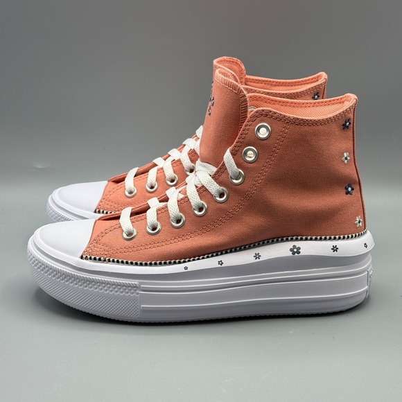 Converse Women's 9.5 Sneakers Platform Peach Embroidered Flowers A14266C - Picture 2 of 12